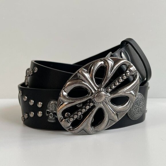 y2k 2000s vintage skeleton chrome cross studded goth emo black belt - Picture 3 of 7